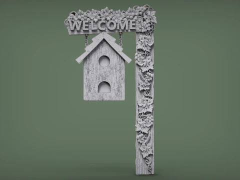 Welcome sign board with bunch of grapes 3D Print Model