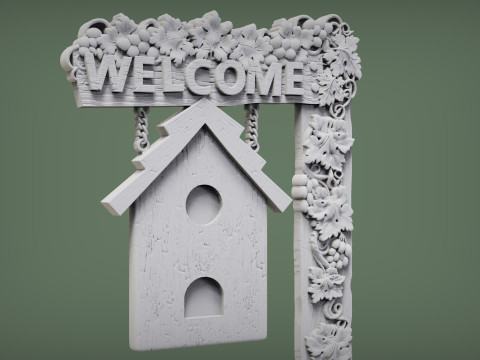 Welcome sign board with bunch of grapes 3D 打印模型