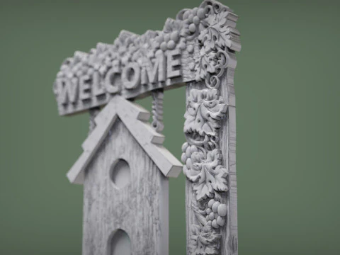 Welcome sign board with bunch of grapes 3D Print Model