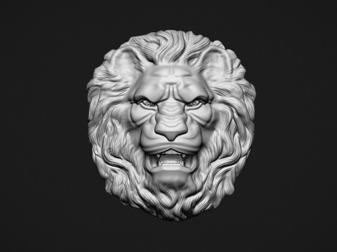 Lion Head Bas-Relief Model Cetak 3D