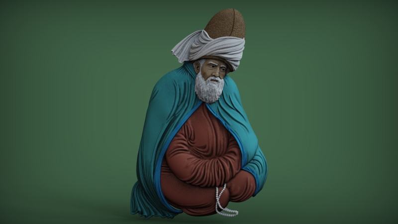 Mevlana Celaleddin-i Rumi Bas Relief Model do druku 3D .c4d .max .obj .3ds .fbx .stl .blend