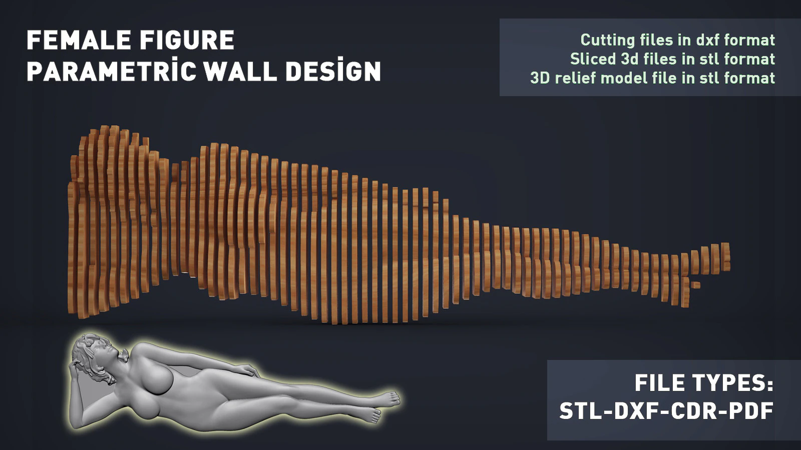 Female Figure Parametric Wall Art 3D Print Model .c4d .max .obj .3ds .fbx .stl .blend 