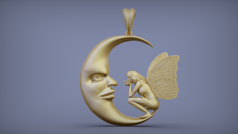 Fairy and moon pendant 3D 프린트 모델 .c4d .max .obj .3ds .fbx .stl .blend