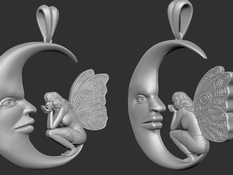 Fairy and moon pendant 3D 프린트 모델
