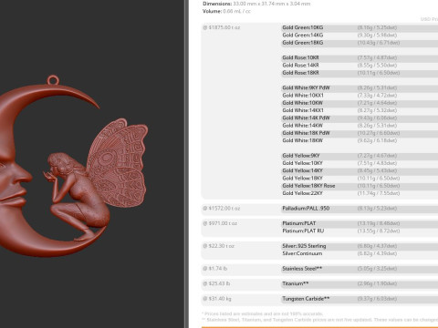 Fairy and moon pendant 3D 프린트 모델