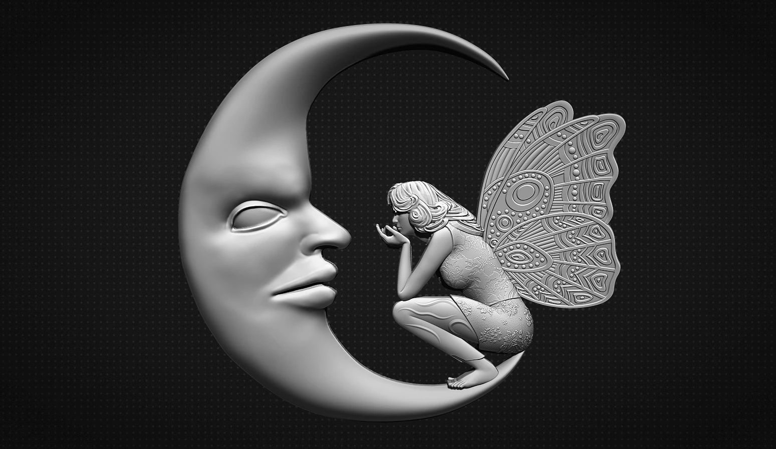 Fairy and Moon 3D Print Model .c4d .max .obj .3ds .fbx .stl .blend 