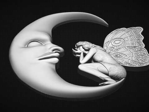 Fairy and Moon Modèles 3D en vedette