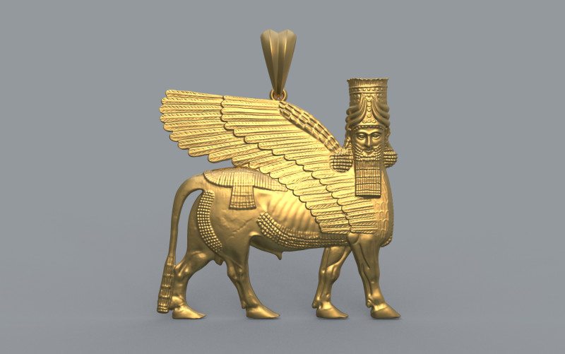 Assyrian winged bull pendant 3D Print Model .c4d .max .obj .3ds .fbx .stl .blend 