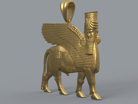 Assyrian winged bull pendant 3D Print Model