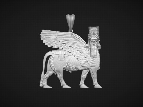 Assyrian winged bull pendant 3D Print Model