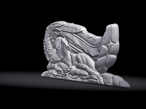 Sleeping Doggie Angel Bas Relief 3D Baskı Modeli