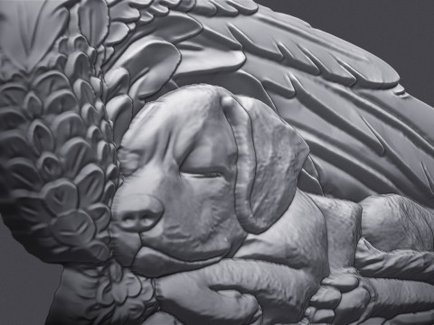 Sleeping Doggie Angel Bas Relief 3D Baskı Modeli
