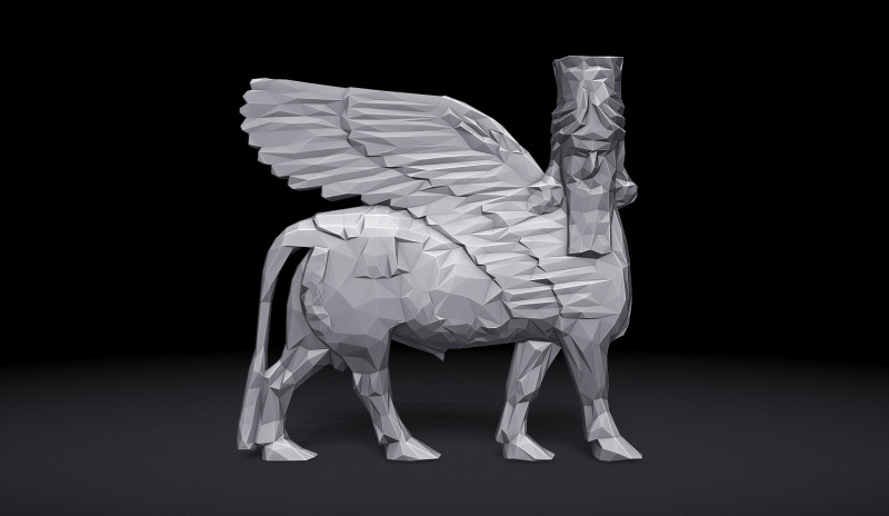 Assyrian Human headed winged bull Triangulated Stylized 3D Druckmodell .c4d .max .obj .3ds .fbx .stl .blend 