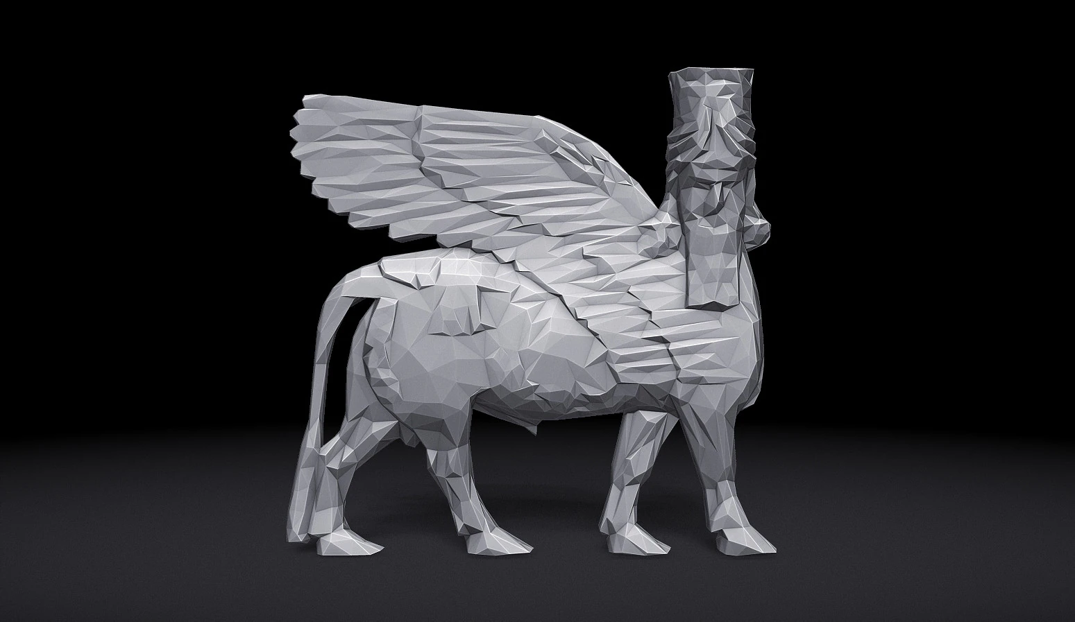 Assyrian Human headed winged bull Triangulated Stylized 3D Print Model .c4d .max .obj .3ds .fbx .stl .blend 