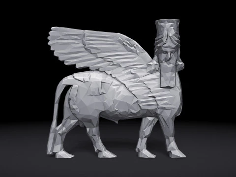 Assyrian Human headed winged bull Triangulated Stylized 3D Print Model