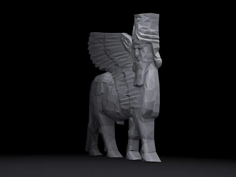 Assyrian Human headed winged bull Triangulated Stylized 3D Print Model