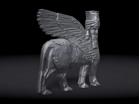 Assyrian Human headed winged bull Triangulated Stylized 3D Print Model