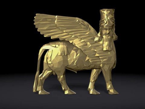 Assyrian Human headed winged bull Triangulated Stylized 3D Print Model