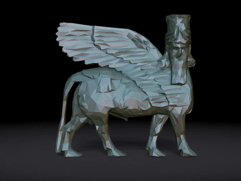 Assyrian Human headed winged bull Triangulated Stylized 3D Print Model