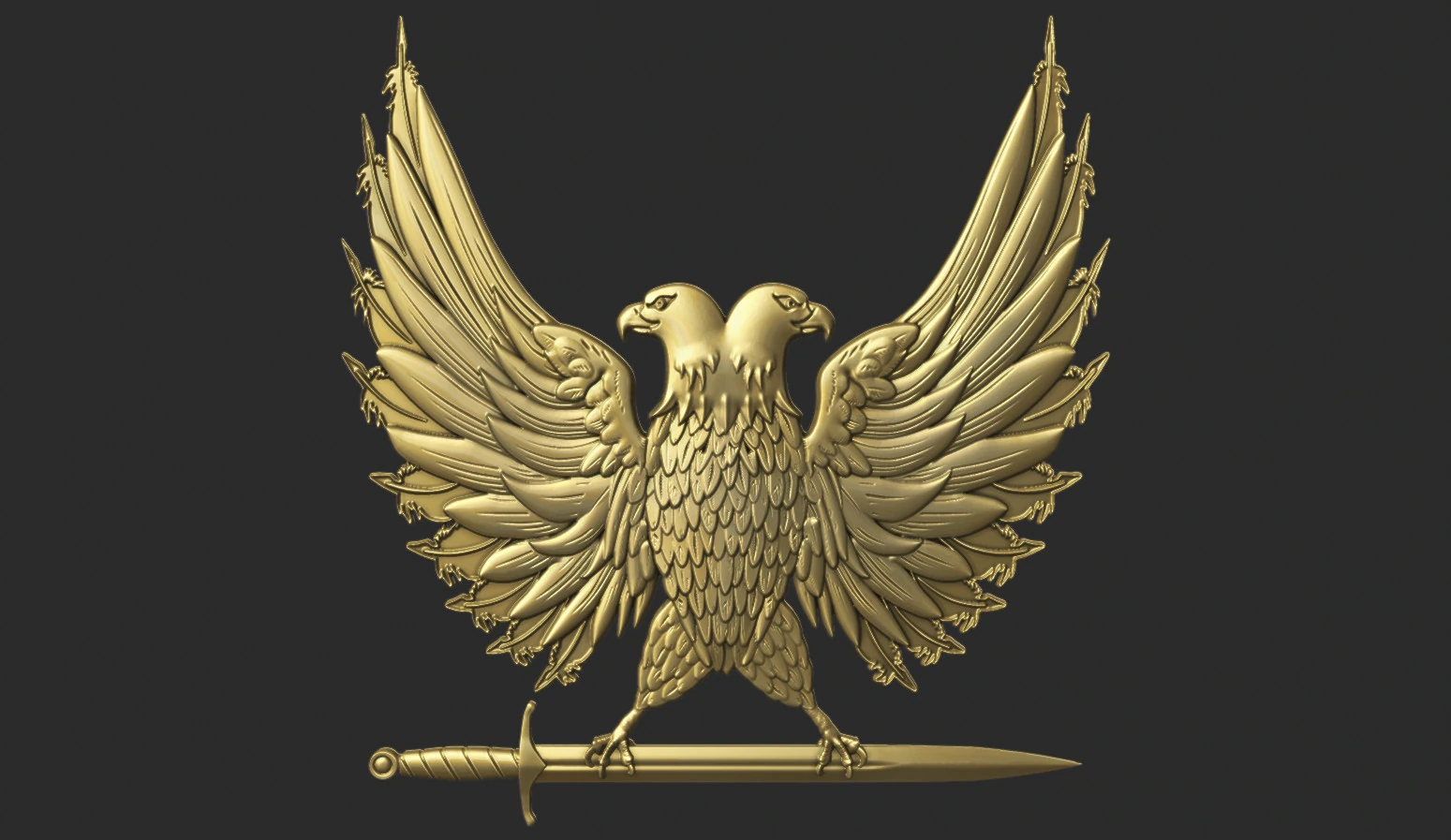 Two Headed Eagle and sword bas relief 3D Print Model .c4d .max .obj .3ds .fbx .stl .blend