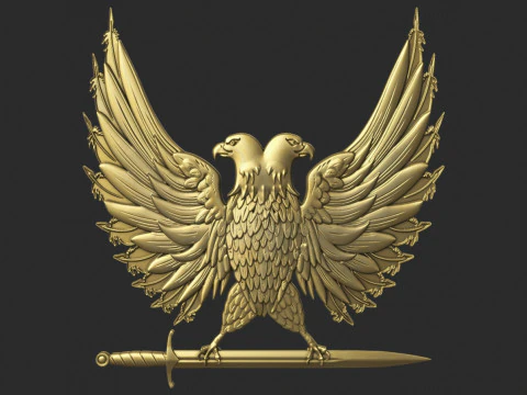 दो सिर वाला ईगल और तलवार बेस रिलीफ 3D प्रिंट मॉडल