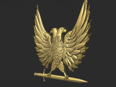Two Headed Eagle and sword bas relief 3D Print Model