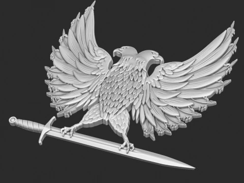 Two Headed Eagle and sword bas relief 3D Print Model