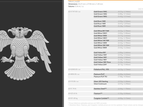 Two Headed Eagle Pendant Modello di stampa 3D