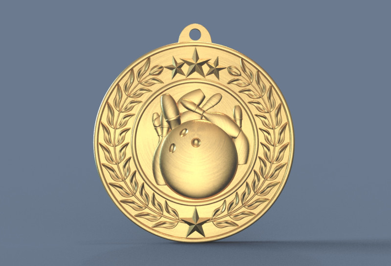 Bowling Award Medal 3D Print Model .c4d .max .obj .3ds .fbx .stl .blend