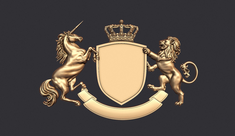 Coat of Arms Heraldic Lion and Unicorn Shield 3D Принт Модель .c4d .max .obj .3ds .fbx .stl .blend