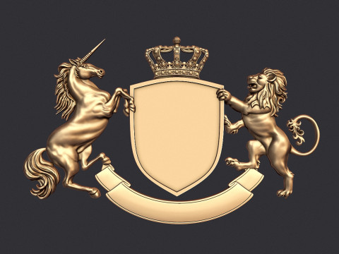 Coat of Arms Heraldic Lion and Unicorn Shield Model Cetak 3D