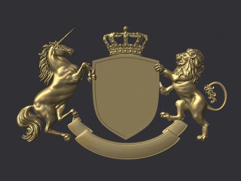 Stemma Leone araldico e scudo unicorno Modello di stampa 3D
