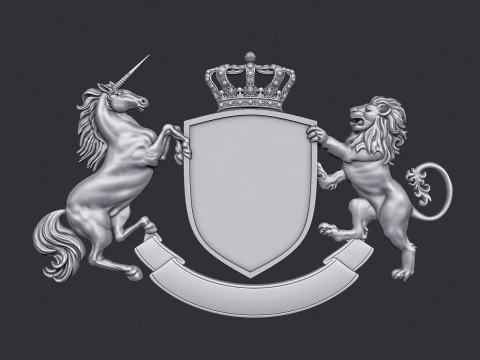 Stemma Leone araldico e scudo unicorno Modello di stampa 3D