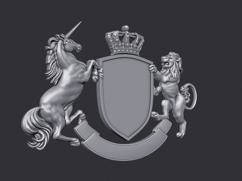 Coat of Arms Heraldic Lion and Unicorn Shield 3D Принт Модель