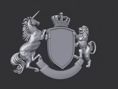 Stemma Leone araldico e scudo unicorno Modello di stampa 3D