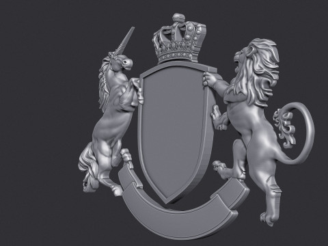 Coat of Arms Heraldic Lion and Unicorn Shield 3D Принт Модель