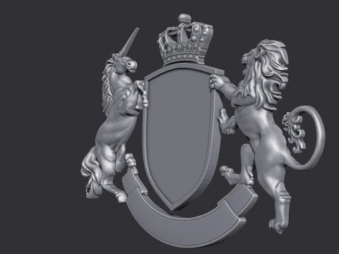 Stemma Leone araldico e scudo unicorno Modello di stampa 3D
