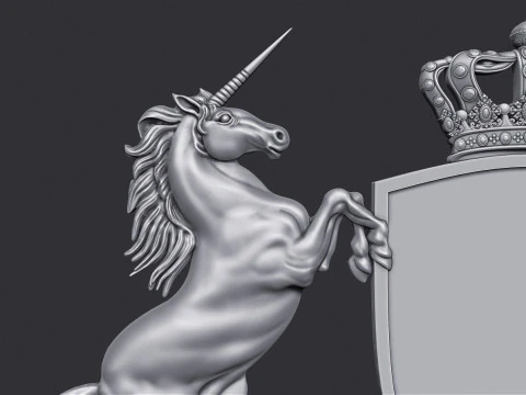 Stemma Leone araldico e scudo unicorno Modello di stampa 3D