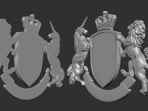 Stemma Leone araldico e scudo unicorno Modello di stampa 3D