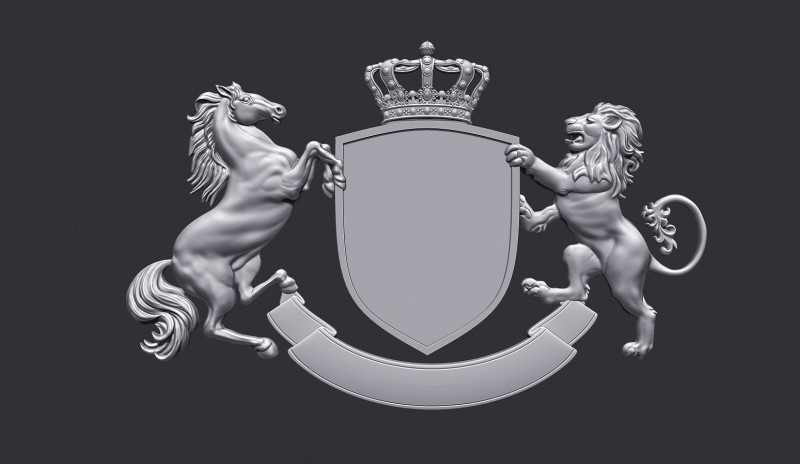 Coat of Arms Heraldic Lion and Horse Shield 3D Print Model .c4d .max .obj .3ds .fbx .stl .blend