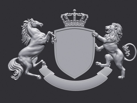 Coat of Arms Heraldic Lion and Horse Shield Model Cetak 3D