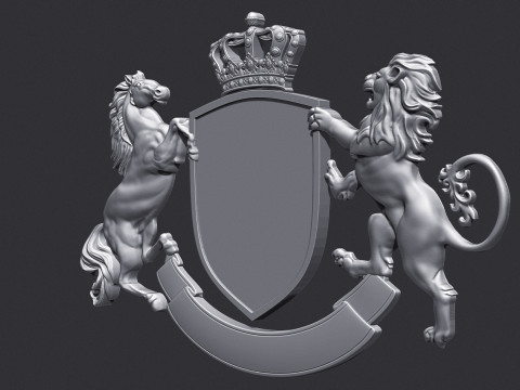 Coat of Arms Heraldic Lion and Horse Shield Modelo de Impressão 3D