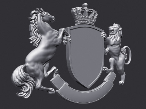 Coat of Arms Heraldic Lion and Horse Shield Modelo de Impressão 3D