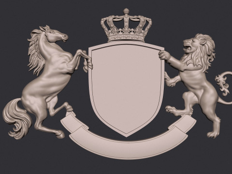 Coat of Arms Heraldic Lion and Horse Shield Modelo de Impressão 3D
