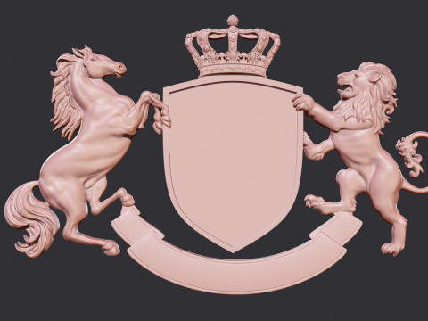 Coat of Arms Heraldic Lion and Horse Shield Modelo de Impressão 3D