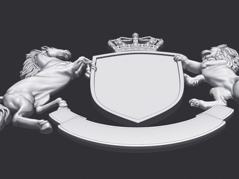 Coat of Arms Heraldic Lion and Horse Shield Modelo de Impressão 3D