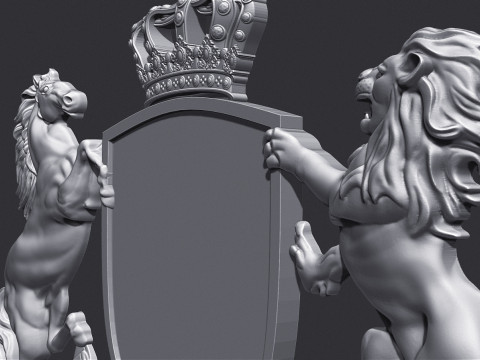 Coat of Arms Heraldic Lion and Horse Shield Modelo de Impressão 3D
