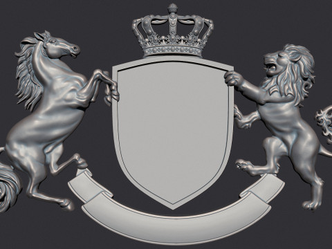 Coat of Arms Heraldic Lion and Horse Shield Modelo de Impressão 3D
