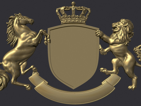 Coat of Arms Heraldic Lion and Horse Shield Modelo de Impressão 3D