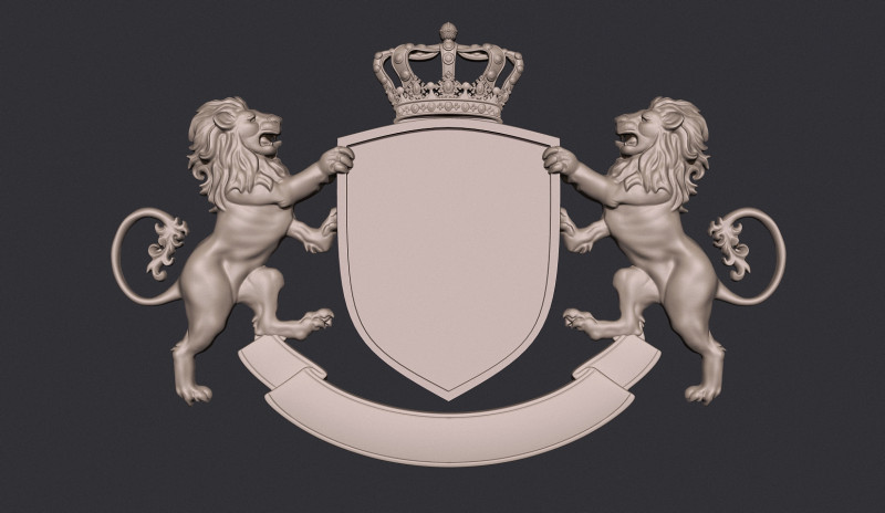 Lion Heraldic Crest Coat of Arms Shield Emblem Modelo de Impressão 3D .c4d .max .obj .3ds .fbx .stl .blend